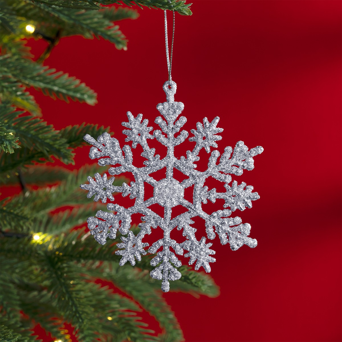 Decoraci&oacute;n Navide&ntilde;a con Adornos para &Aacute;rbol de Navidad (Copo Plateado) ESQUIMAL. image number null