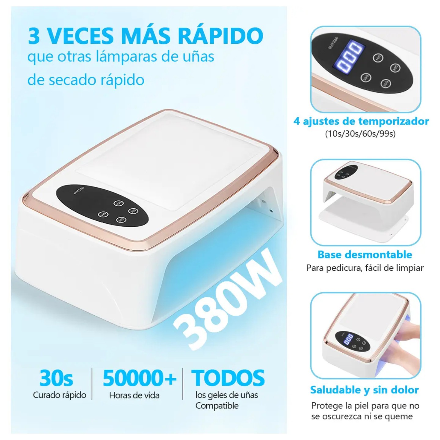 L&aacute;mpara De U&ntilde;as Uv Profesional 380w/90led Color Blanco image number null
