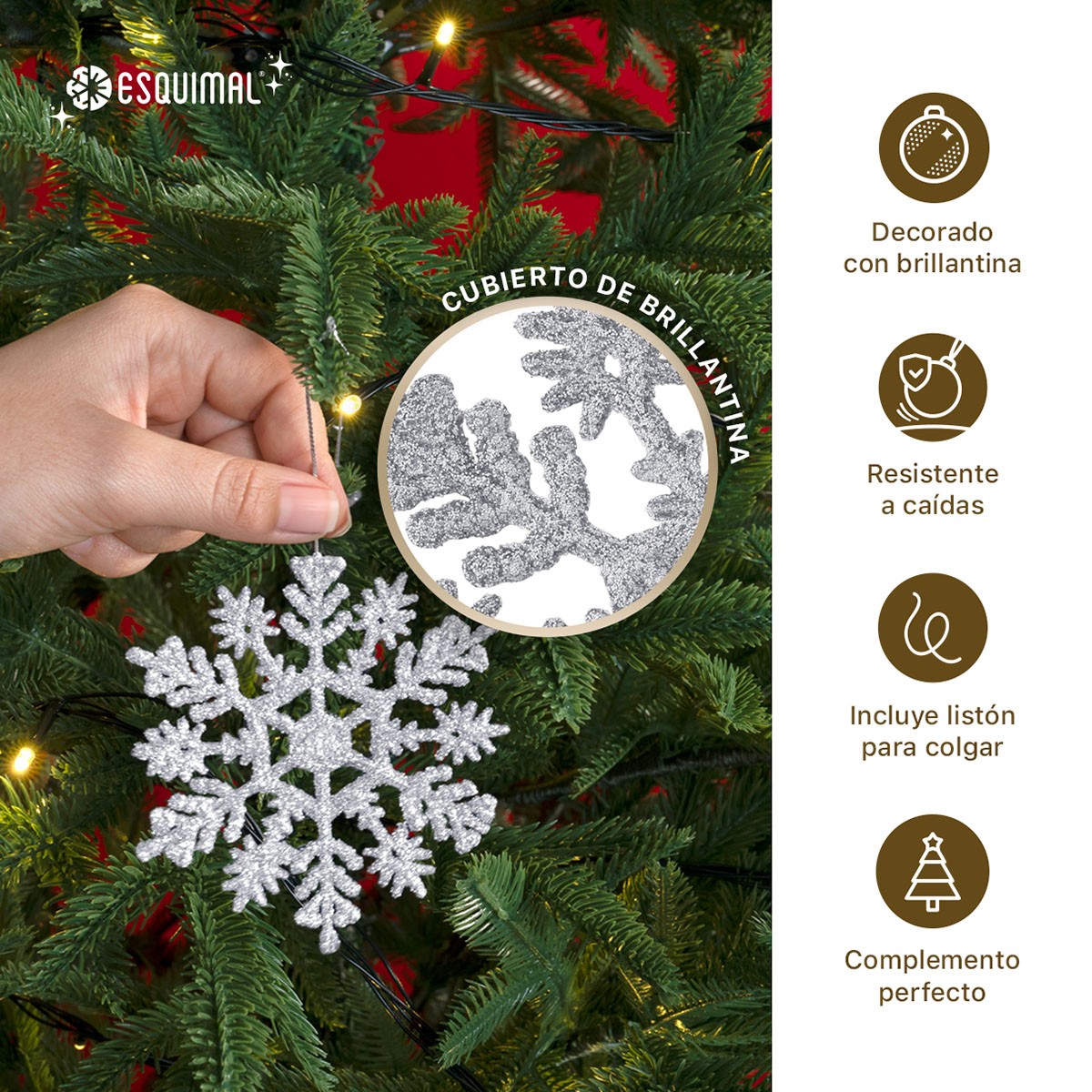 Set de Esferas y Adornos Navide&ntilde;os para &Aacute;rbol de Navidad, Decoraci&oacute;n Navide&ntilde;a (Cristal / Plateado 25 Piezas). ESQUIMAL. image number null