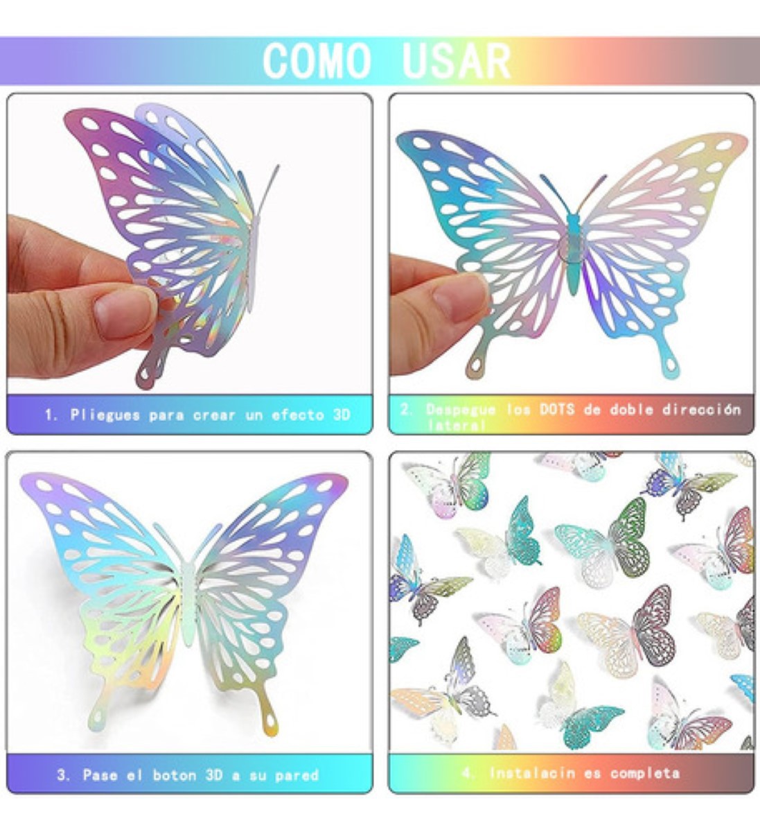 "72pcs Mariposas Decorativas, 3d Pared Laser De Color BLANCO ". image number null