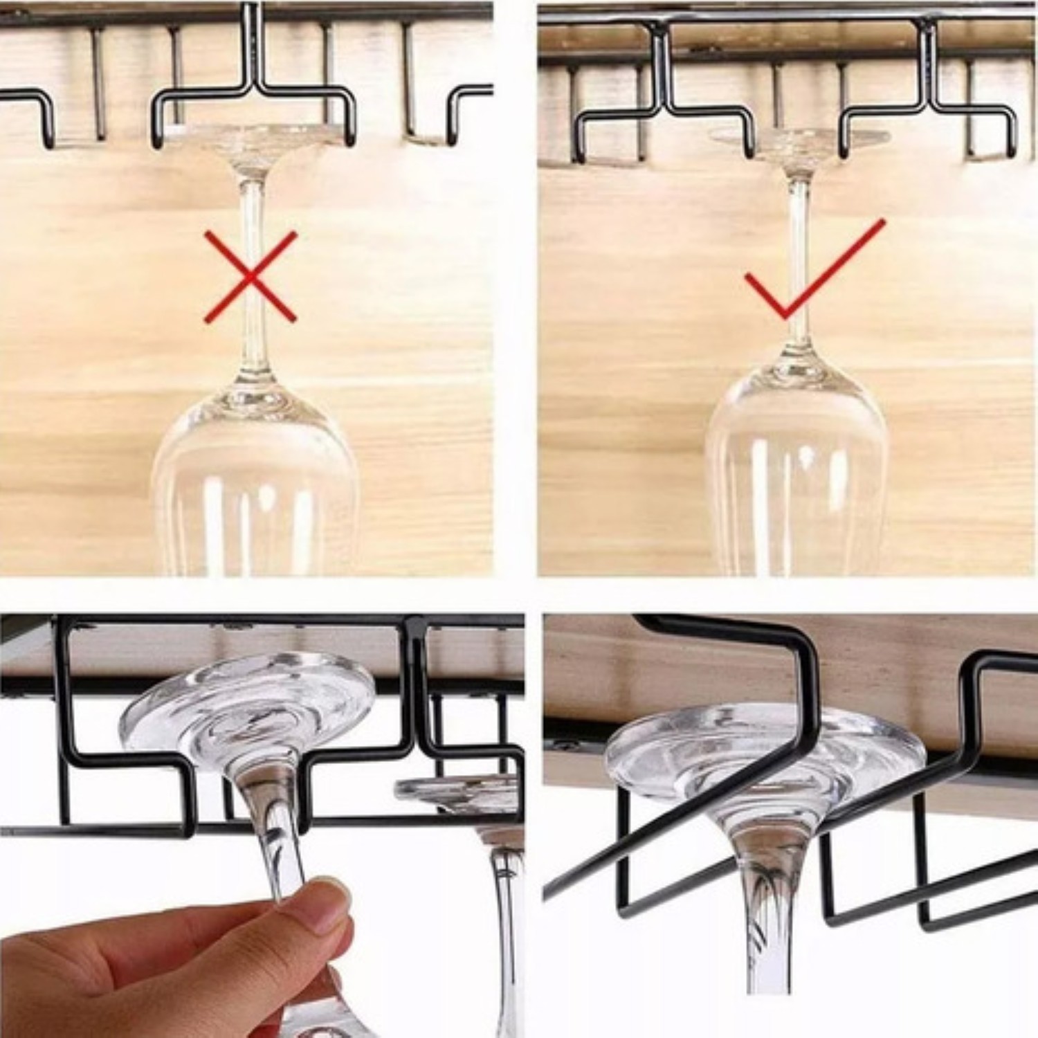 4pcs 14in Soporte Para Copas De Metal Vino Estante Colgante NEGRO image number null