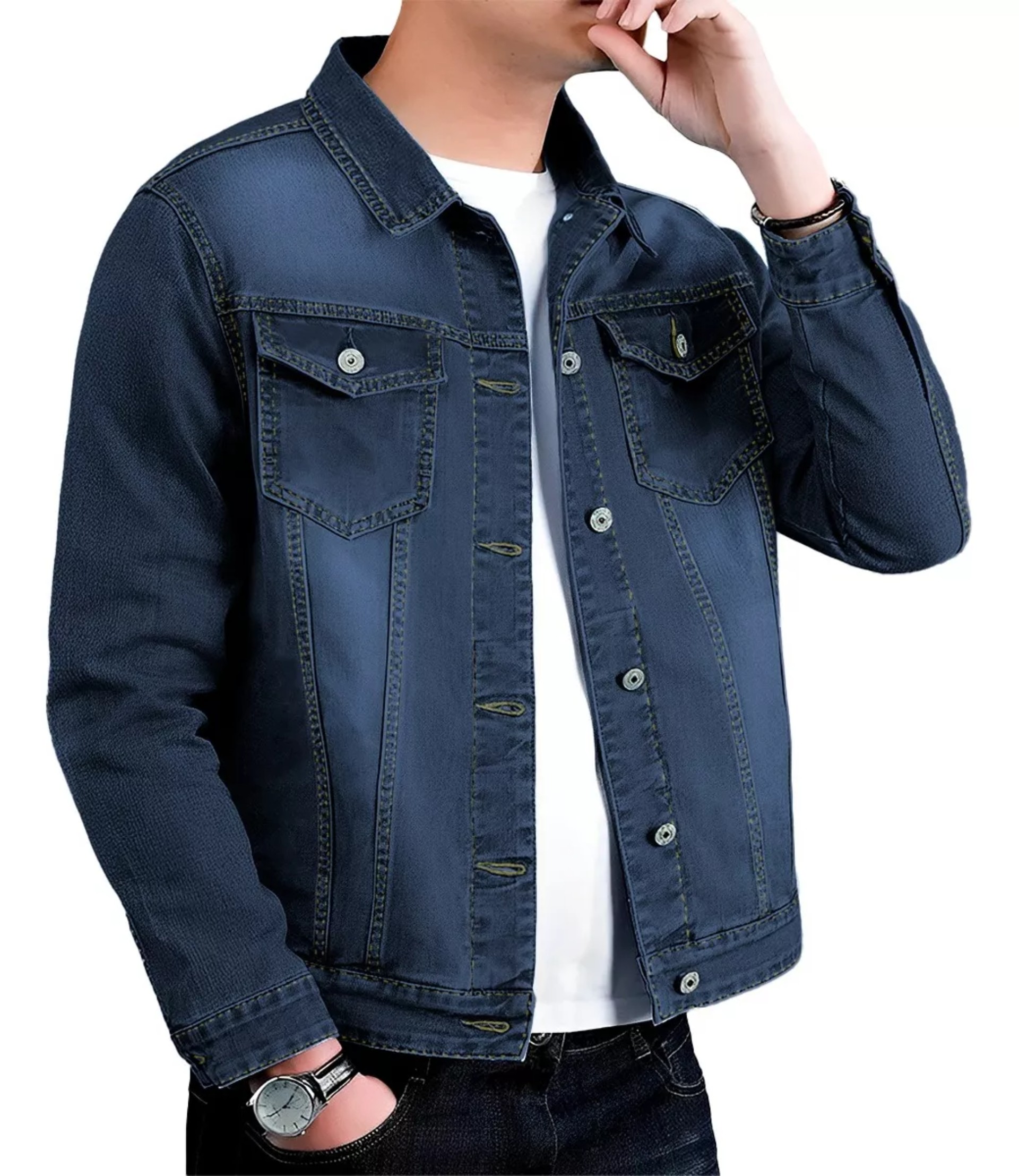 Chamarra De Mezclilla Para Hombre Con Bolsillos Denim image number null