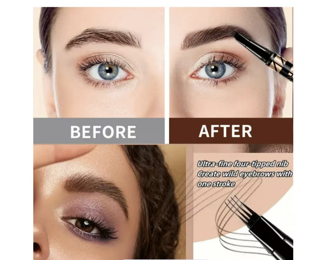 L&aacute;piz De Cejas Con 4 Puntas Resistente Al Agua Y Duradero Modelo Marr&oacute;n image number null