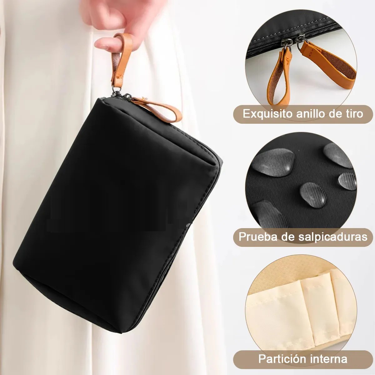 Cosmetiquera Neceser De Viaje Port&aacute;til Maquillaje 2 Piezas Negro y Caqui image number null