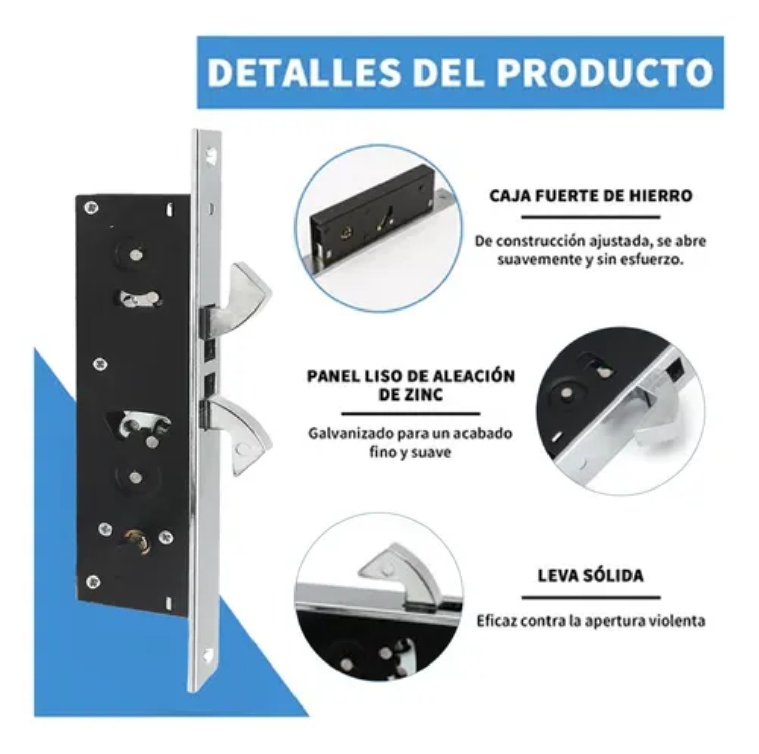 Cerradura Chapa Doble Gancho Puerta Corrediza Aluminio plateada image number null