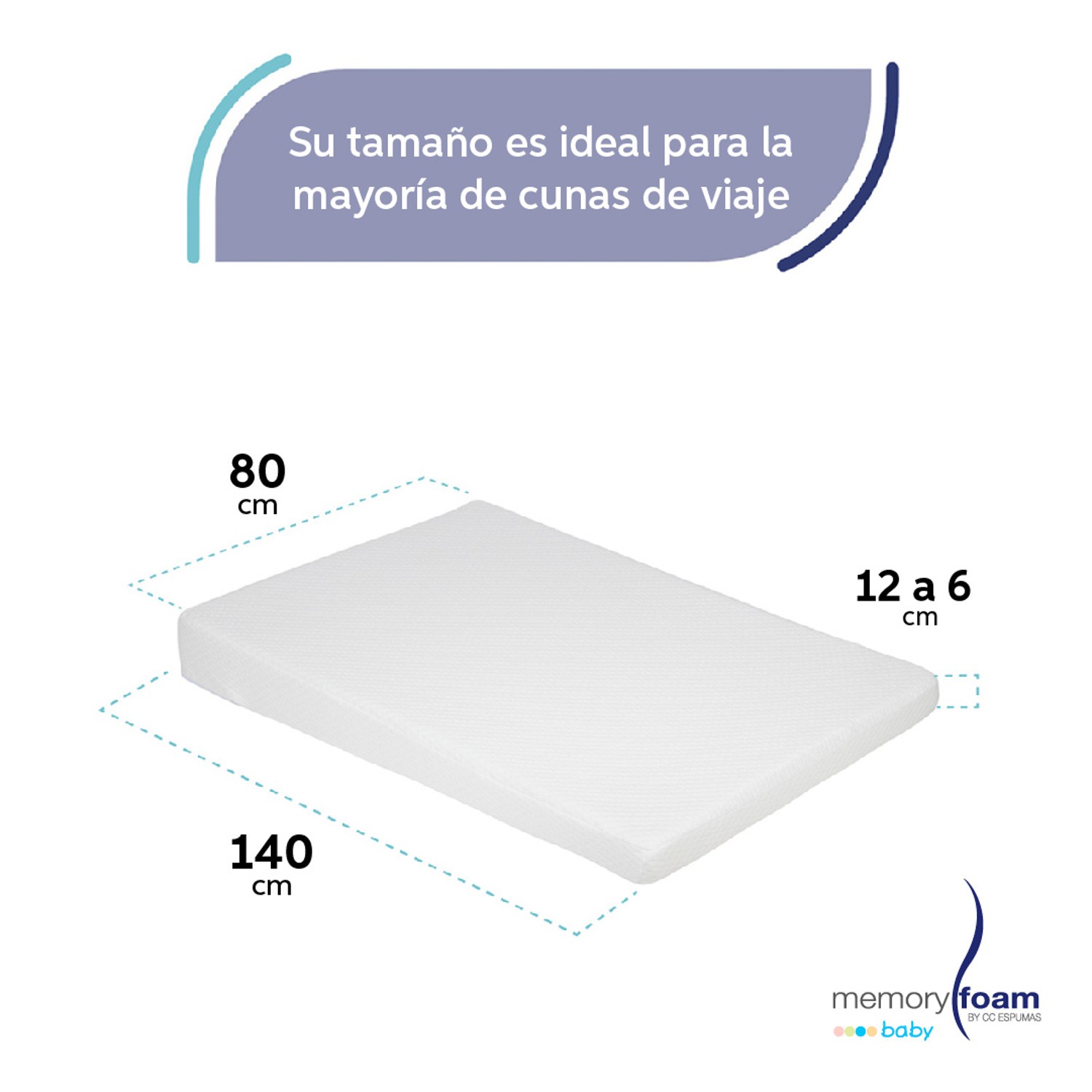 Memory Foam Colch&oacute;n Antirreflujo para Cuna de Viaje, 140 x 80 x 12 cm. image number null