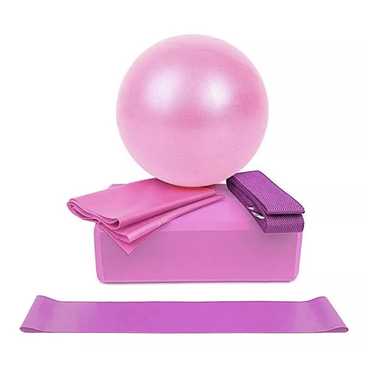 Kit Ejercicio Pelota Pilates Bloques Yoga Bandas Resistencia Rosa. image number null