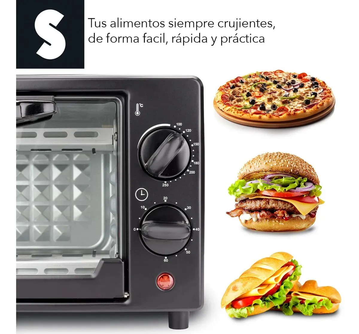 Horno Tostador El&eacute;ctrico De Mesa 7lt 110v Acero Inoxidable Multifuncional Negro image number null