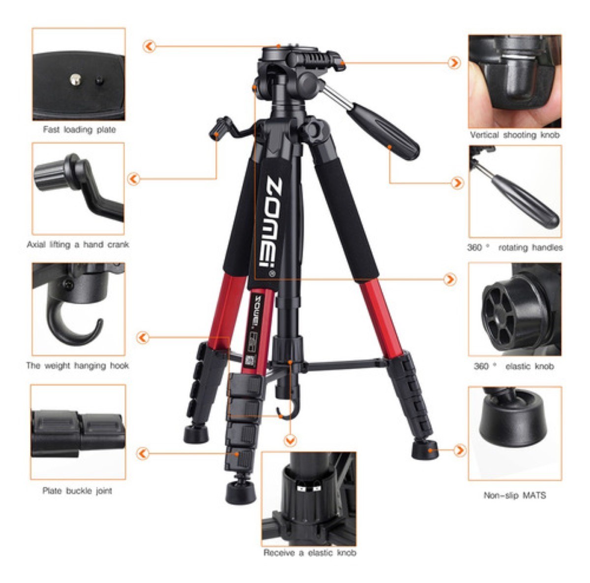 Tripie Para Fotograf&iacute;a Y Video Para Camaras Negro con Rojo. image number null