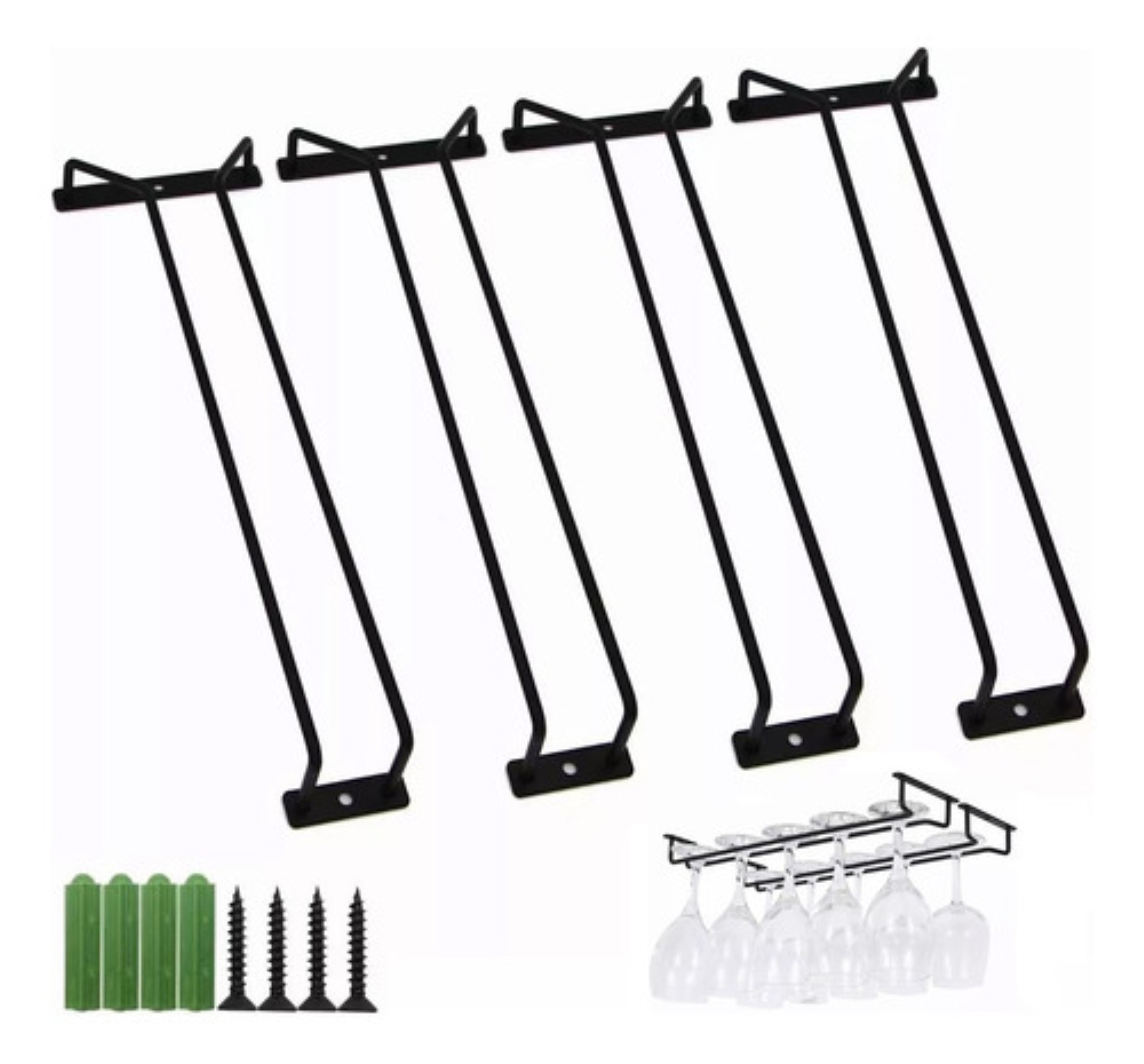 4pcs 14in Soporte Para Copas De Metal Vino Estante Colgante NEGRO image number null