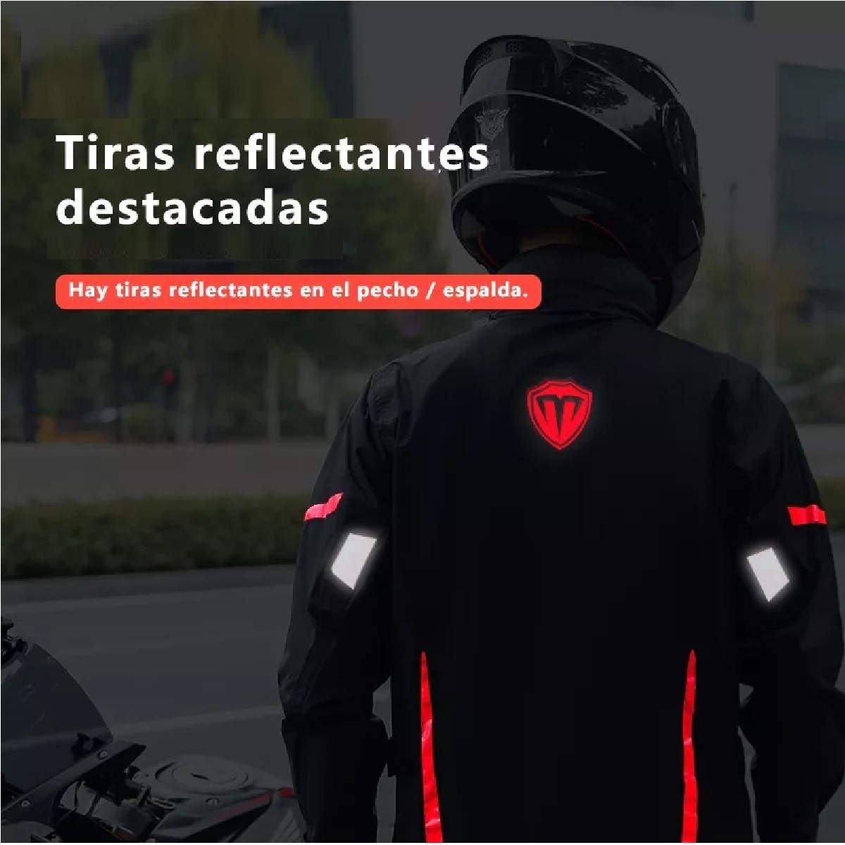 Impermeable Motociclista Reflejante Con Capucha Alta Negro/Rojo L. image number null