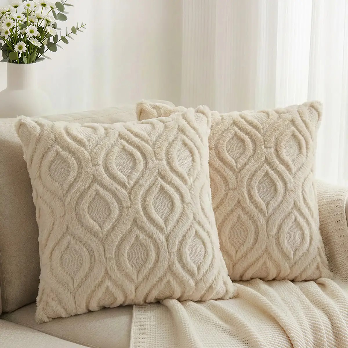 Fundas Para Cojines Decorativos 45x45cm Suave Terciopelo 2 Piezas Beige image number null