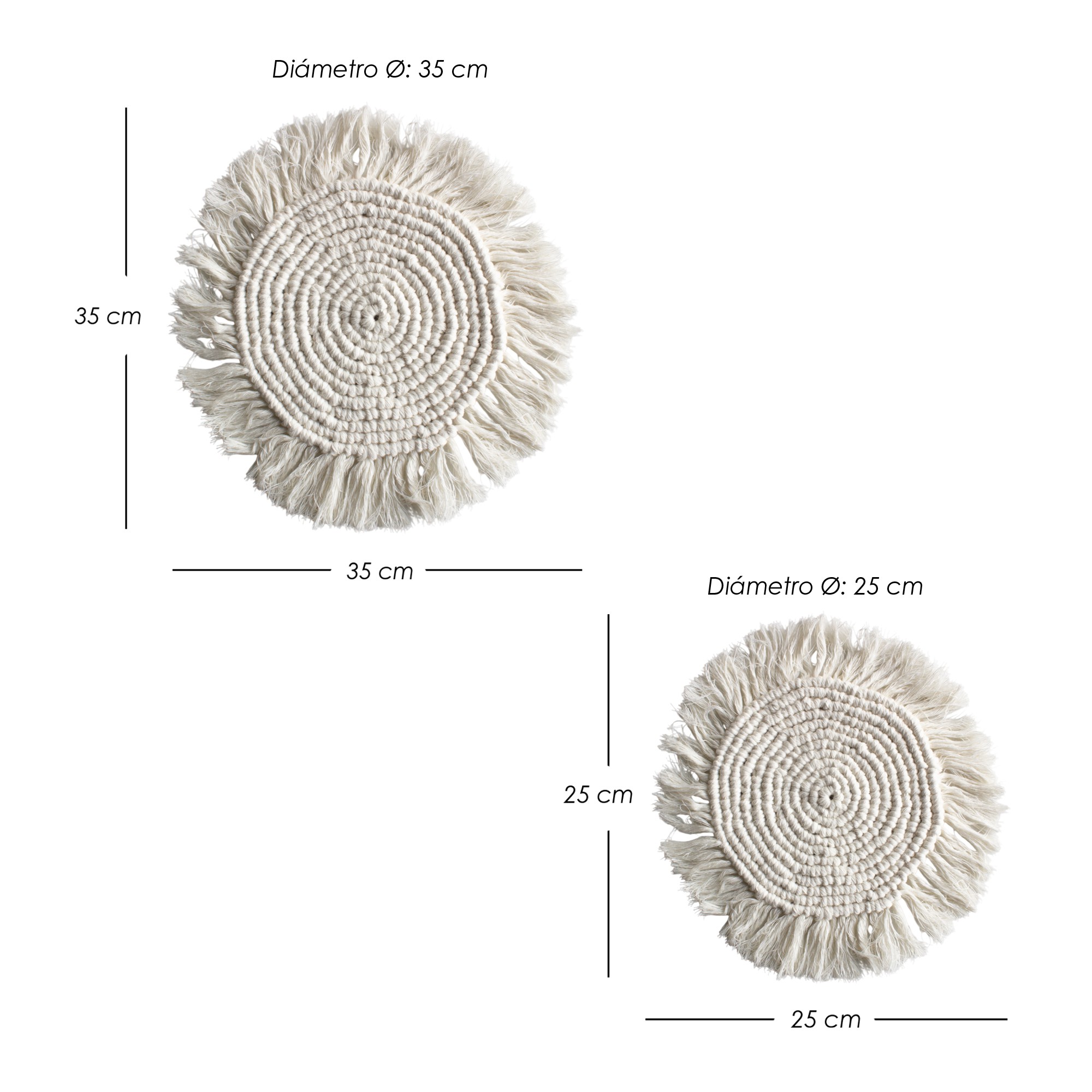 Ilios Innova | Paquete de 4 manteles estilo boho macram&eacute;, decorativos para m&uacute;ltiples espacios, 25 y 35 cm de di&aacute;metro. image number null