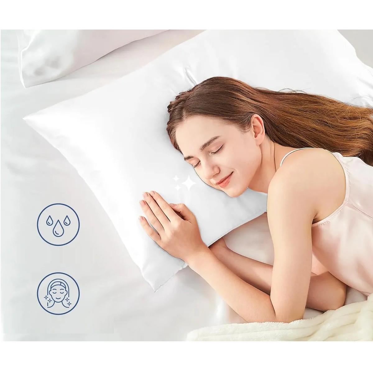 2pz Fundas De Almohada Estandar De Sat&eacute;n Y Sedosas, C&oacute;modas Color Blanco image number null