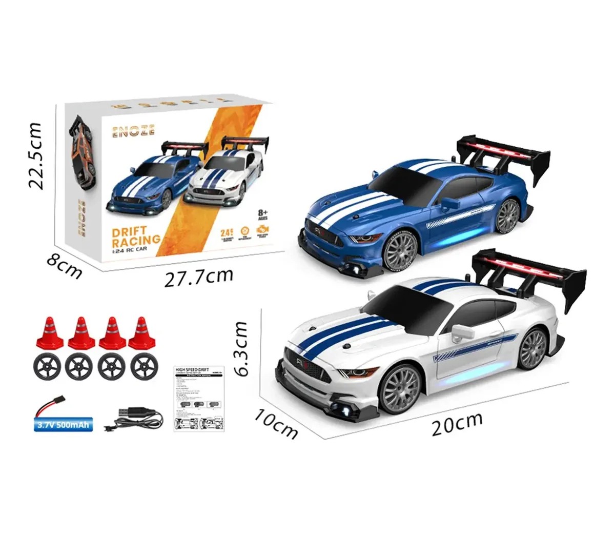 Drift Car De 2,4 Ghz, 1:24 A 20 Km/h, 4wd Con Luces Y Ruedas blanco azul image number null
