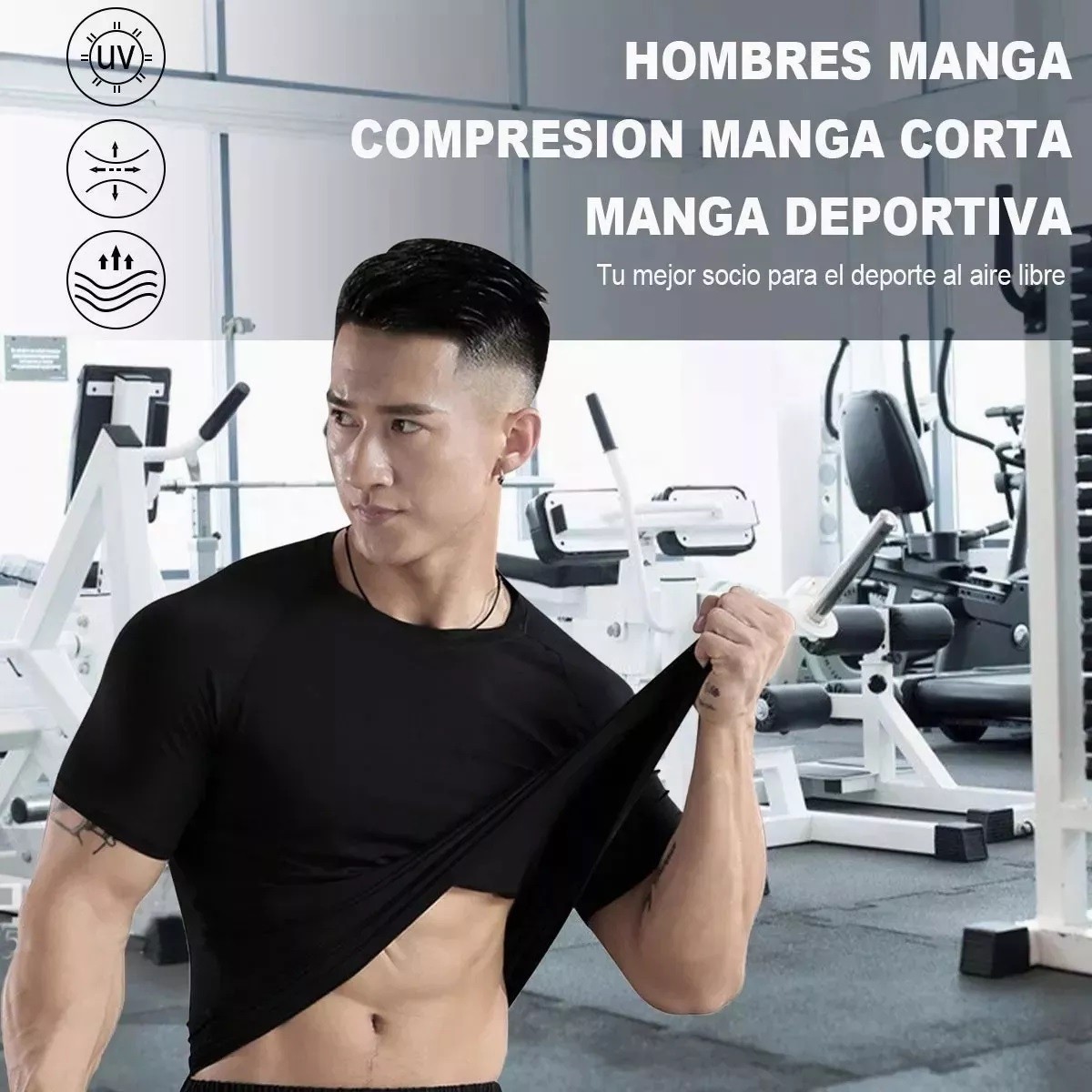 2pcs Playera Licras Deportivas Hombre Compresion Gym Negro + Blanco Talla XL image number null