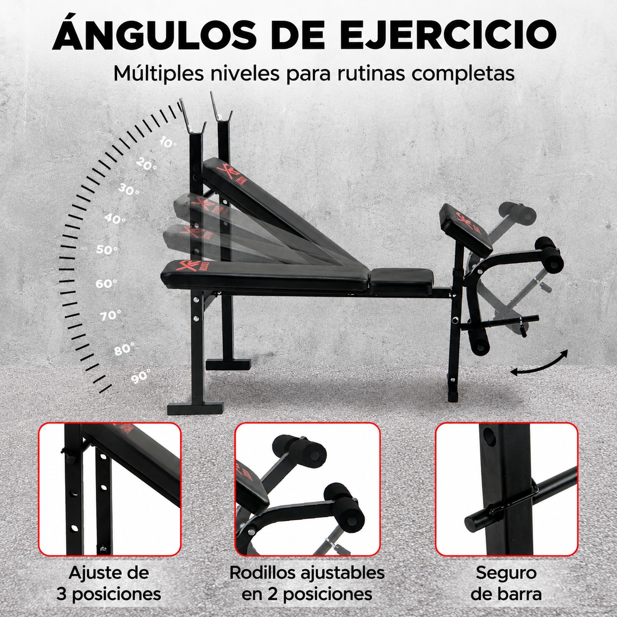 Banco Para Pesas X-Rush Negro Con Respaldo Ajustable y Soporte De Hasta 300 Kg image number null