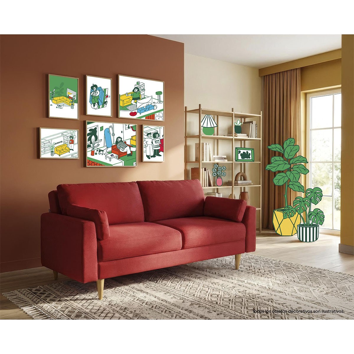 Sof&aacute; Cama Makora Tatiane con Memory Foam, Color Rojo Lino, Respaldo Reclinable de 3 Posiciones image number null