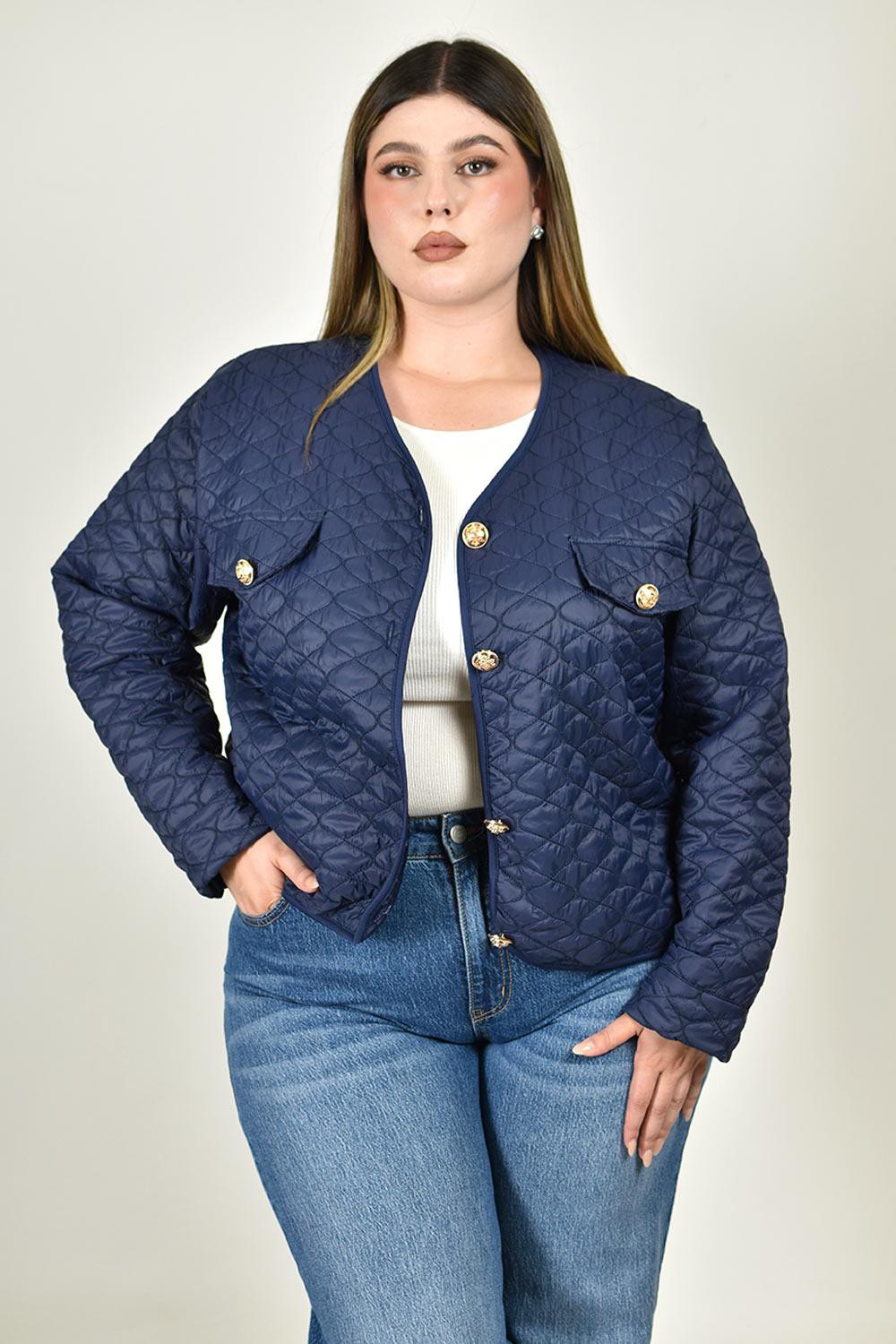 Chamarra capitonada con botones Roman Fashion /Tallas Extras, 3905 (Azul marino) image number null