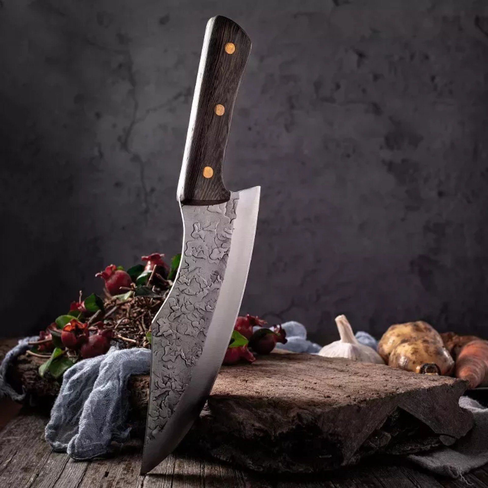 Cuchillo Chef De Cocina Profesional De Acero Forjado A Mano image number null