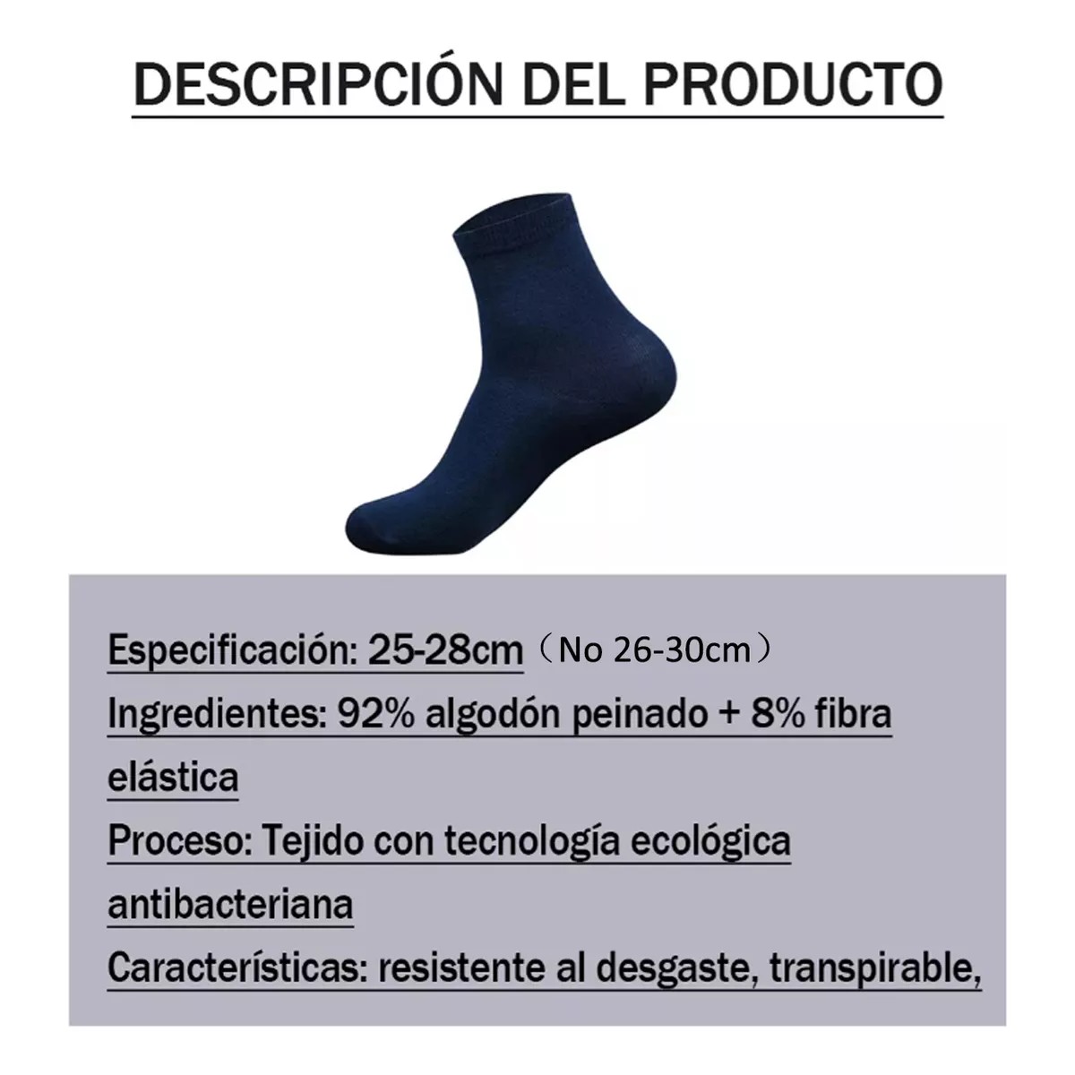 Calceta Deportiva Hombre 100% Algod&oacute;n 10 Pares Azul marino image number null