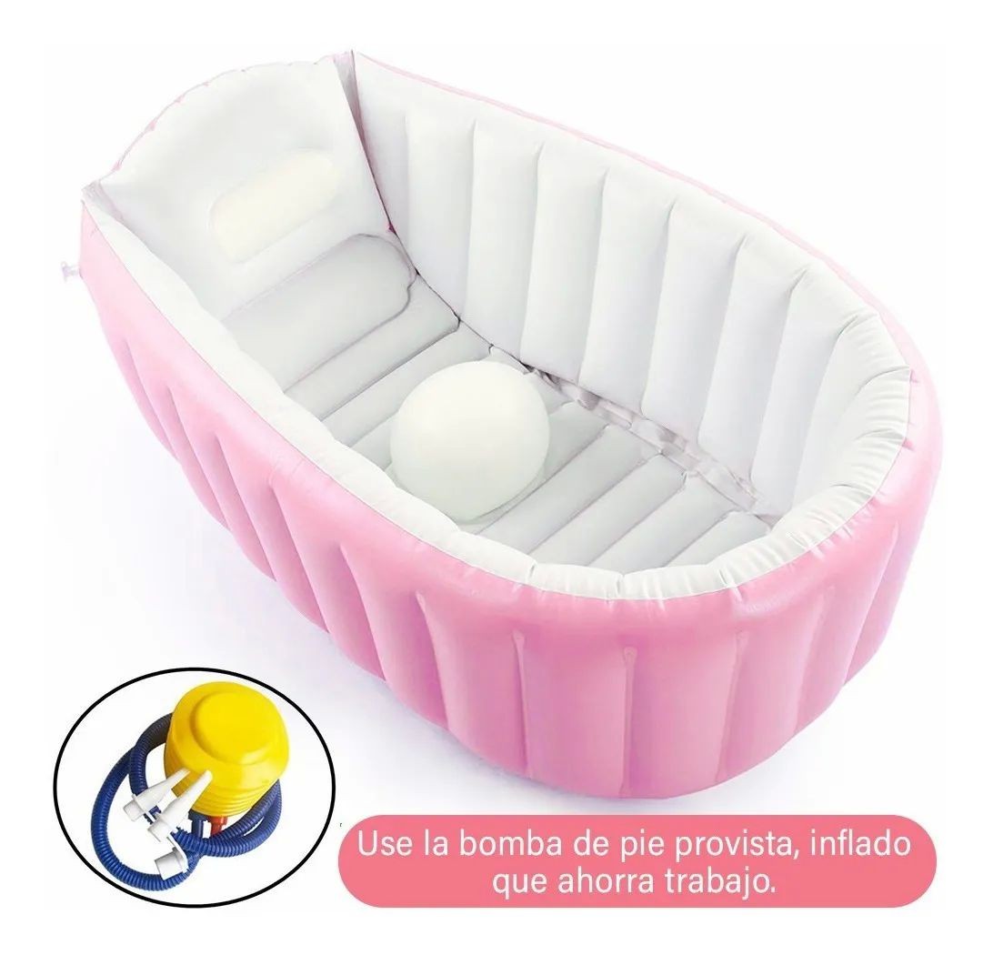 Ba&ntilde;era Bebe Plegable Con Bomba para Inflar Rosa image number null