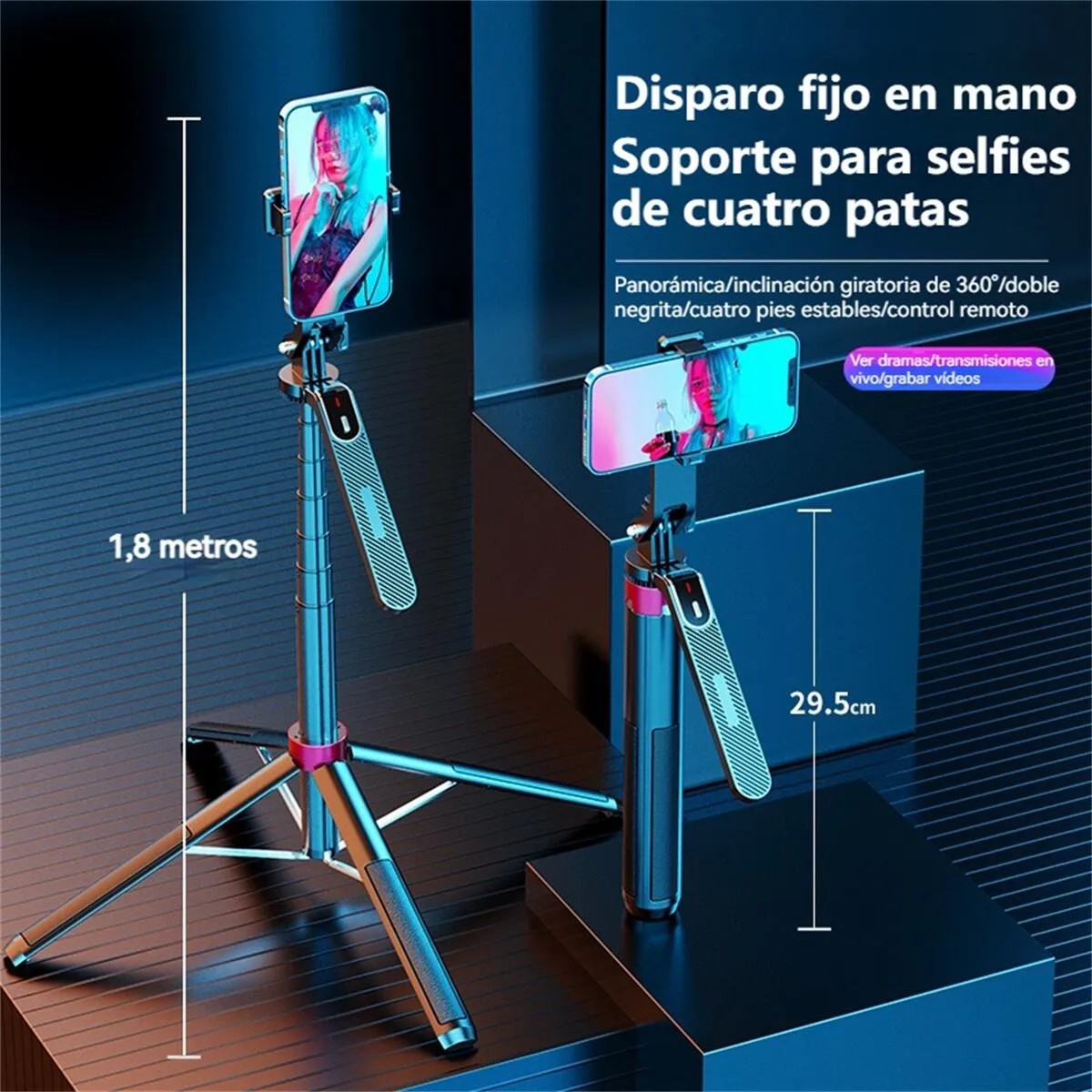 1,8 M Tripie Para Selfie Stick Port&aacute;til Para Telefono Celular Con Luces image number null