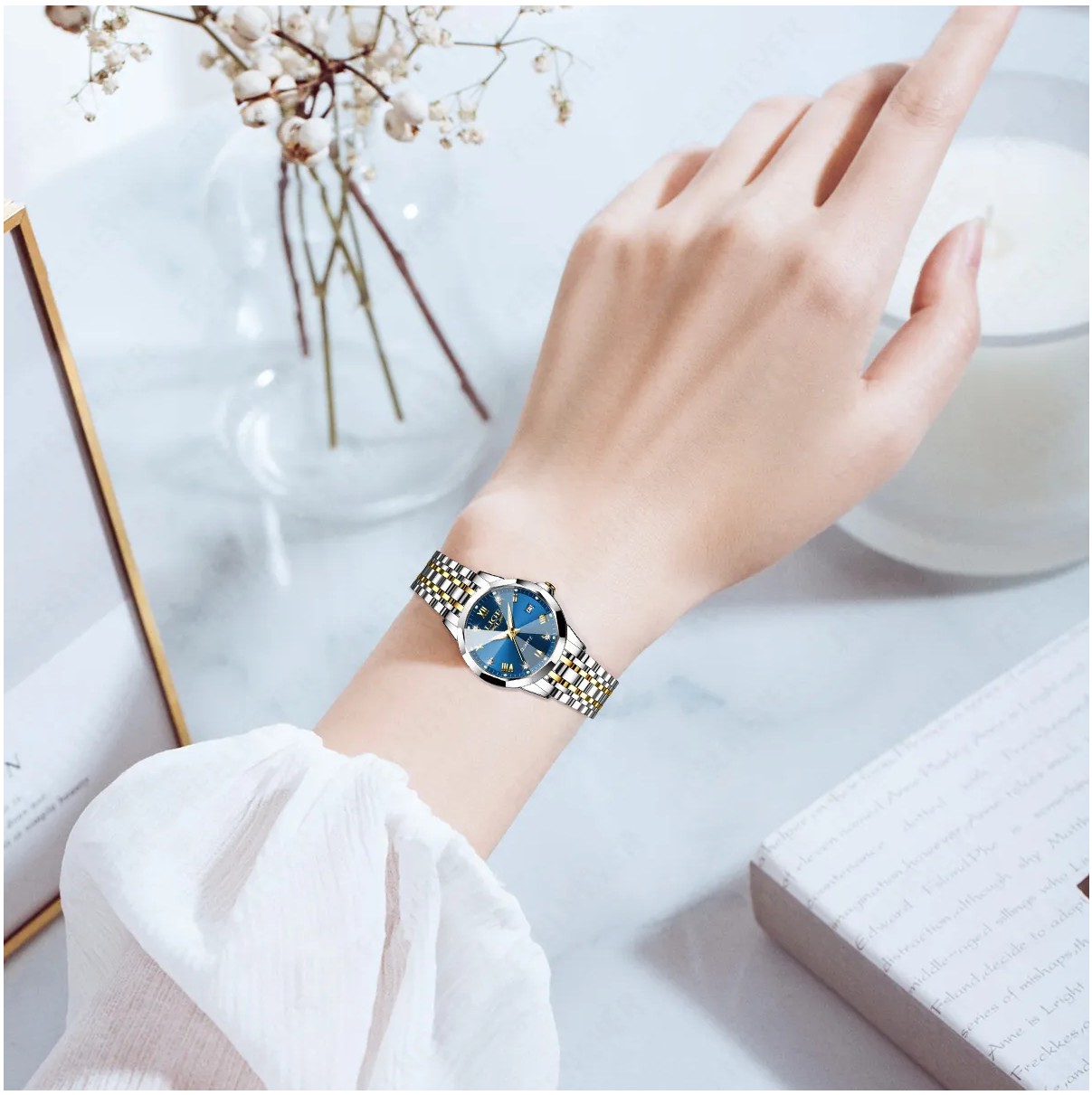 Reloj De Mujer Lige Con Collar Color Del Fondo:Gold/Blue image number null
