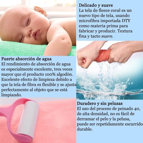 "4 Pcs Juego Toalla Ba&ntilde;o,lana Coral Suave De Alta Densidad Cielo Azul y Rosa ". image number null