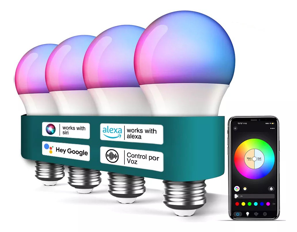 4 Focos Led Wifi Inteligente Rgbcw Alexa Google Siri 9w E27 Control Por Voz Ajustable Luz Multicolor Bombillas Luz Focos Bluetooth Rgb 127v image number null