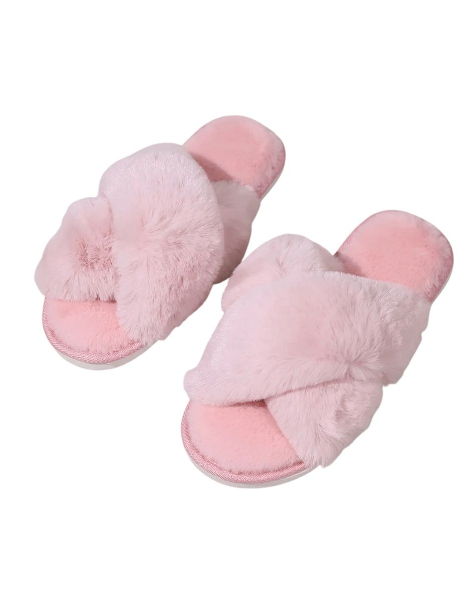 Pantufla Cruzada para Mujer, de Peluche color Rosa Bluelander image number null