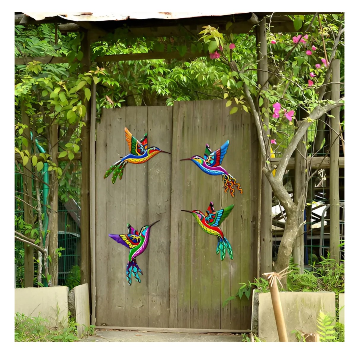 4 Piezas Colibr&iacute; Met&aacute;lico Decoraci&oacute;n Pared Escultura Jard&iacute;n image number null