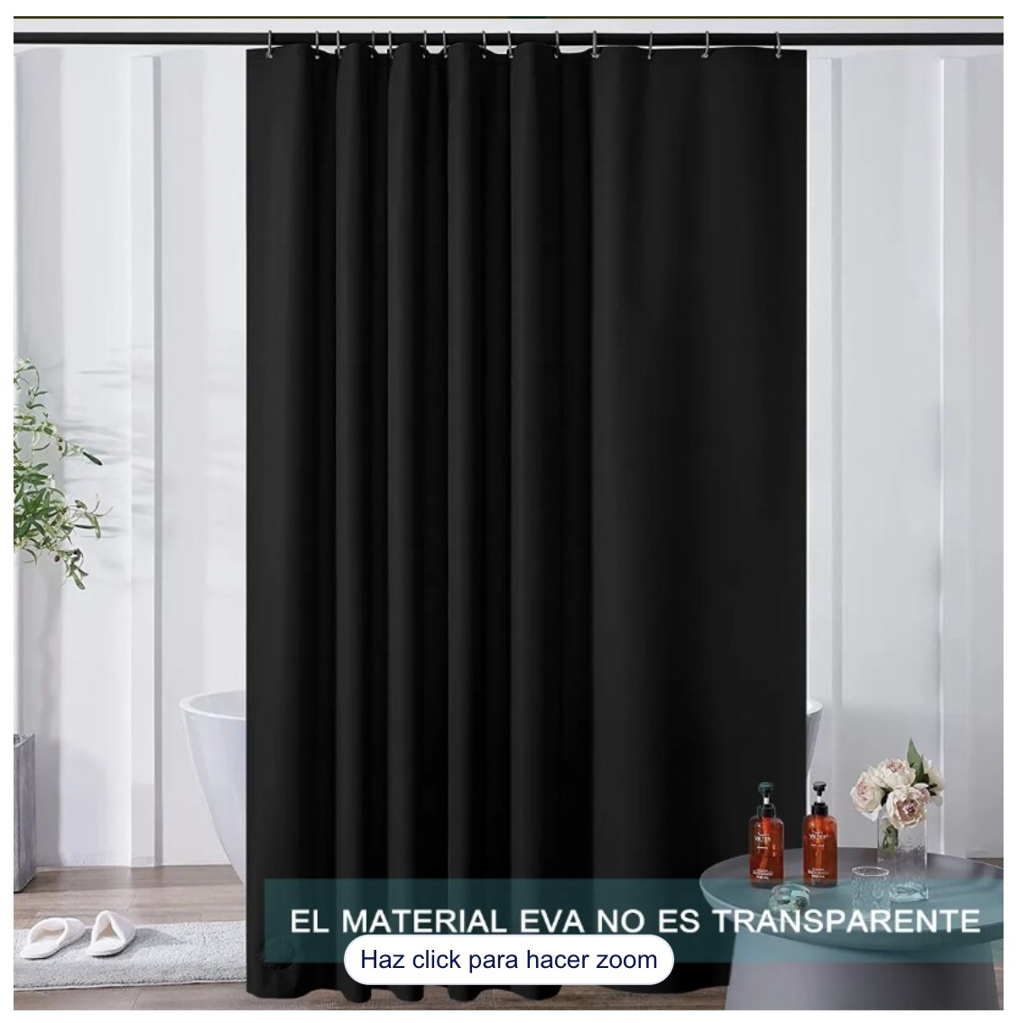 Cortina De Ducha Con Ganchos 180x180cm Impermeable Modelo Negro image number null