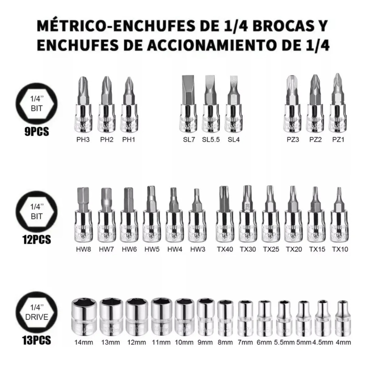 Juego Herramientas Mec&aacute;nicas Dados Kit 46 Piezas, Negro image number null