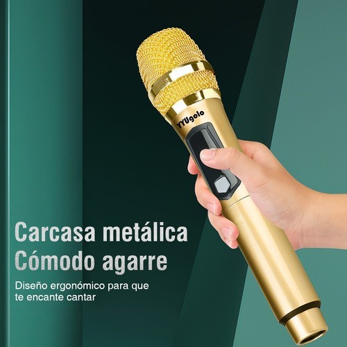 Universal Micr&oacute;fono Inal&aacute;mbrico Profesional Karaoke Kit 2pcs dorado. image number null
