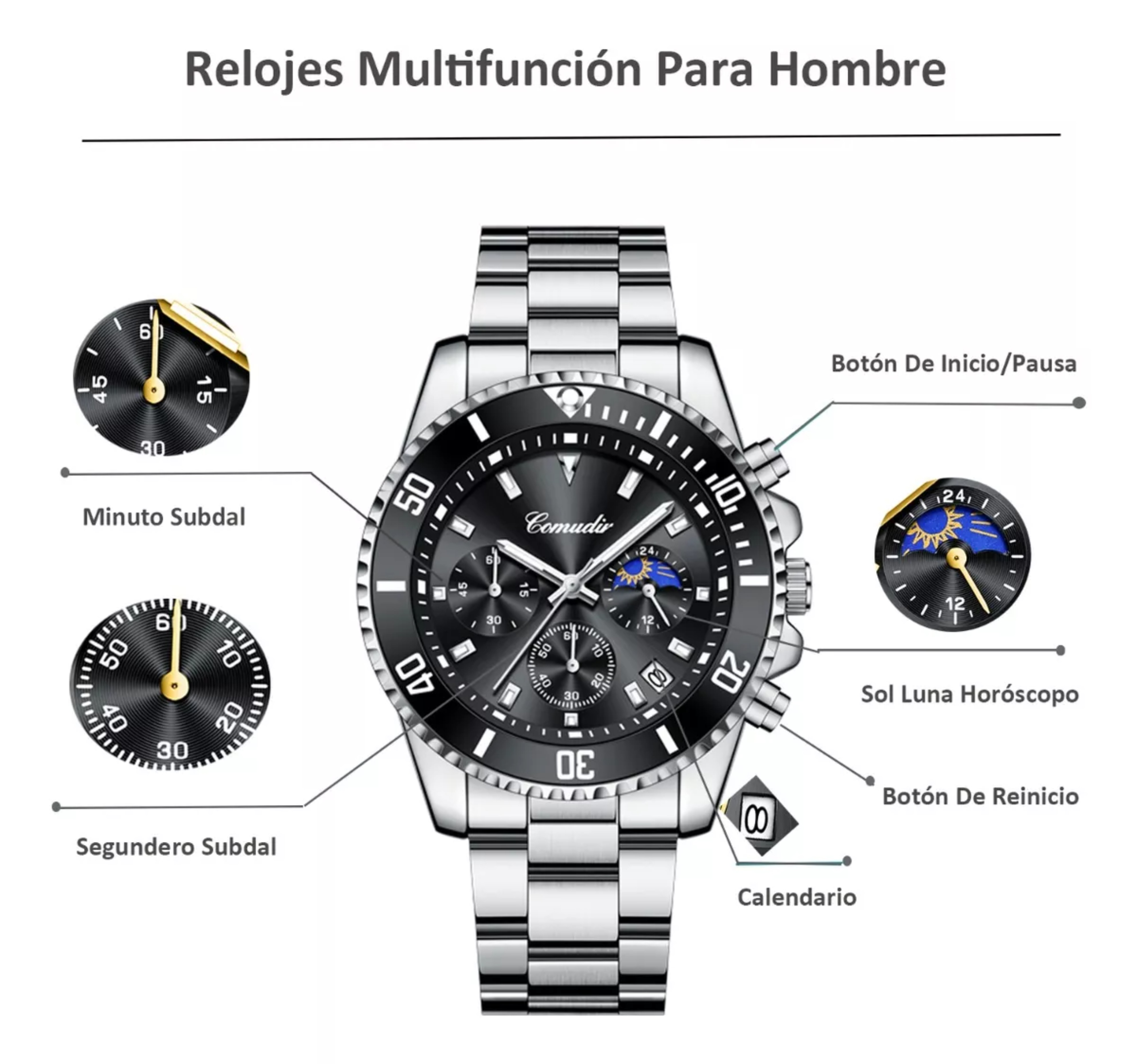 Reloj Para Hombre De Cuarzo De Acero Con Cron&oacute;grafo. image number null