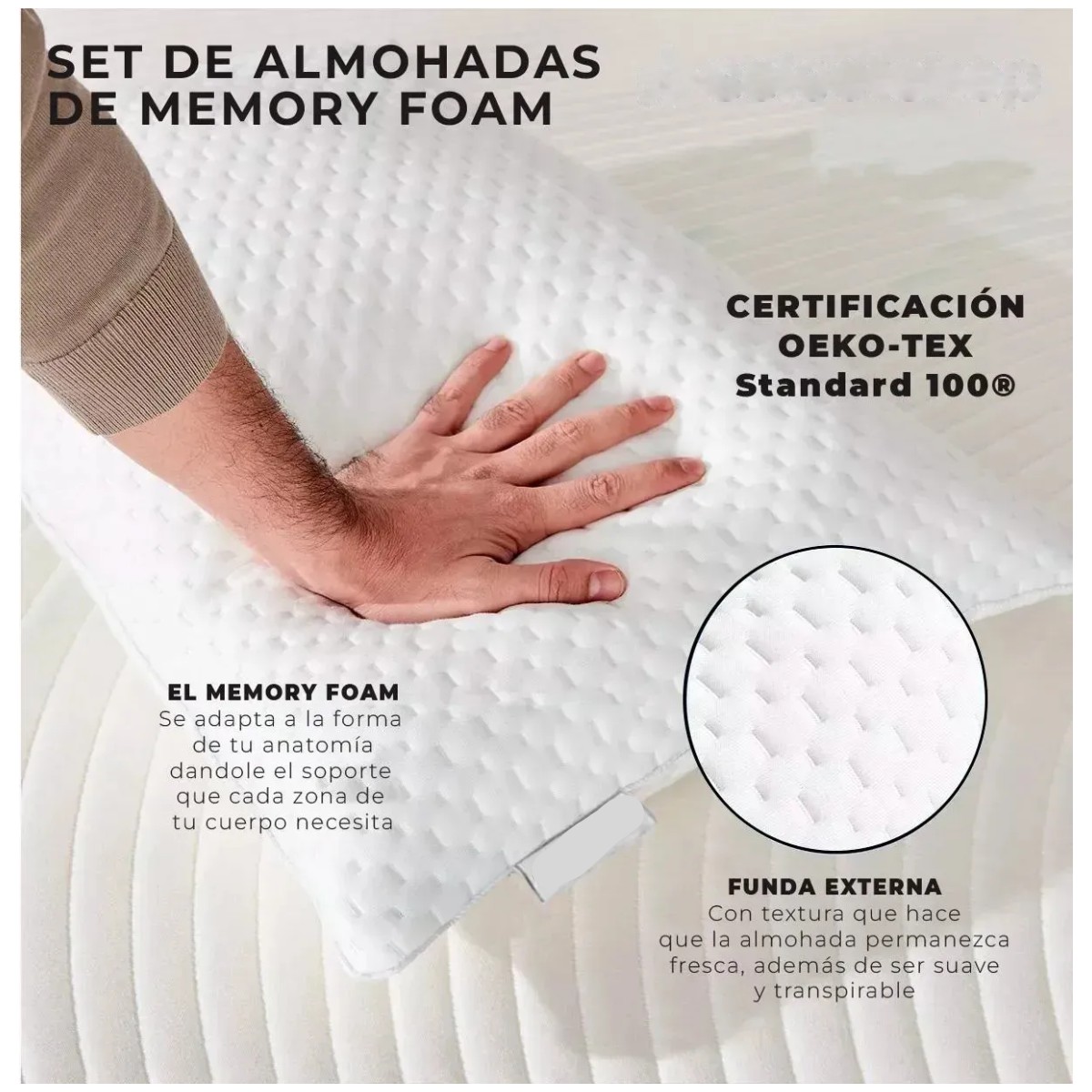 Almohadas Memory Foam Gel C&oacute;moda Suave Ajustable Color Blanco 2 Piezas image number null