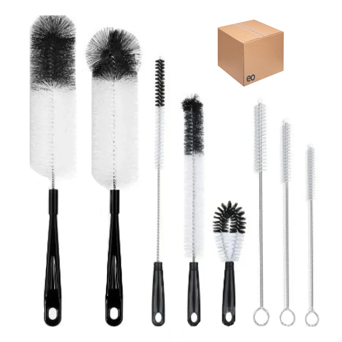 Set De 8 Cepillos De Limpieza Botellas Termos Botes Negro image number null