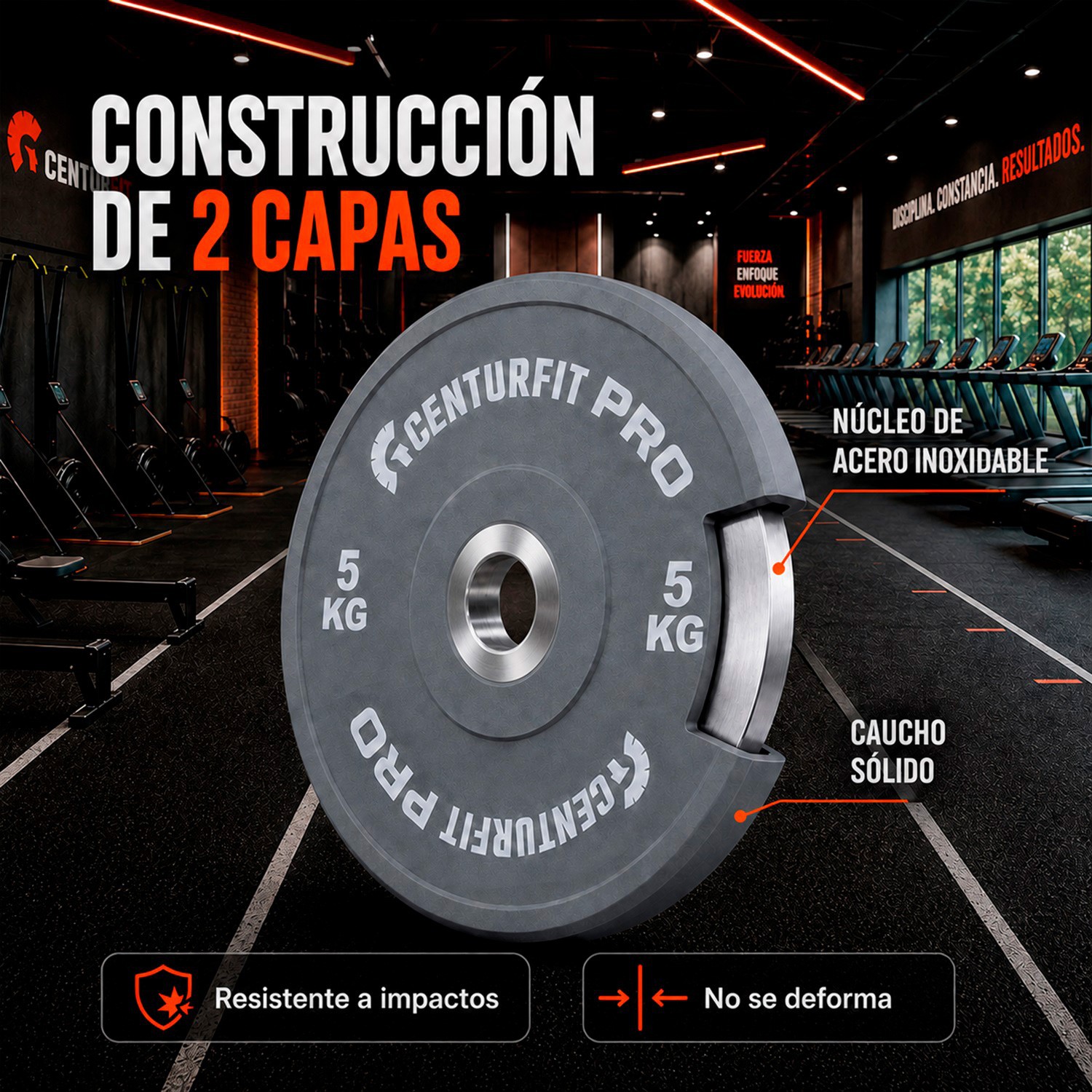 Par Discos Olimpicos Crossfit Bumper Nucleo Acero Reforzado Gris Centurfit image number null