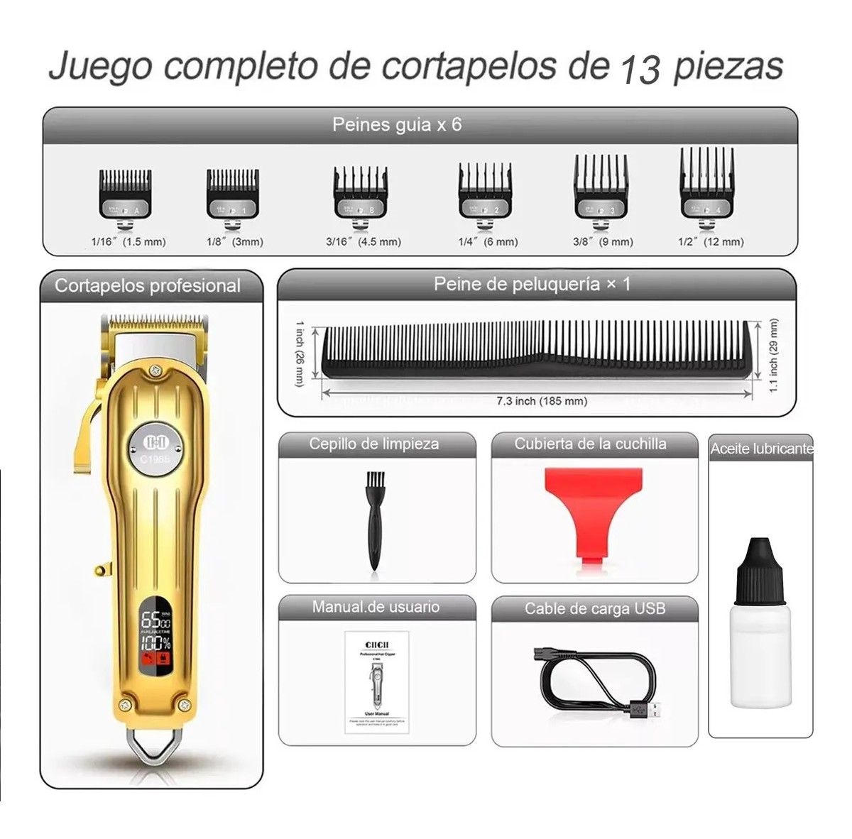 "Maquina Para Cortar Cabello Pelo Cortadora De Cabello Kit dorado " image number null