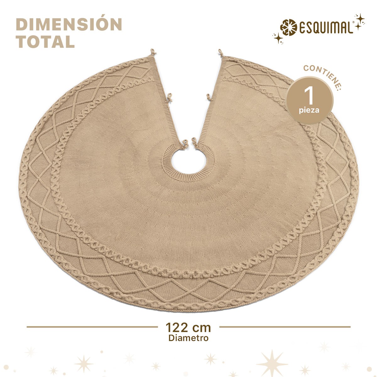 Pie de &Aacute;rbol de Navidad Tejido Tapete para Pino Navide&ntilde;o Falda para Decoraci&oacute;n Navide&ntilde;a Khaki ESQUIMAL image number null
