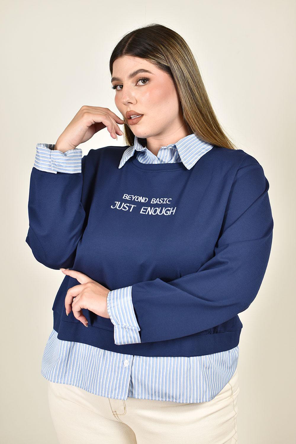 Sudadera combinada con bordado Roman Fashion /Tallas Extras, 5131 (Azul marino) image number null