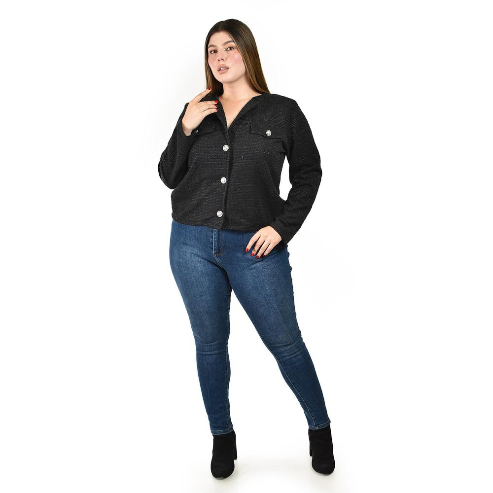 Blazer con textura tweed Roman Fashion /Tallas Extras, 8067 (Negro) image number null