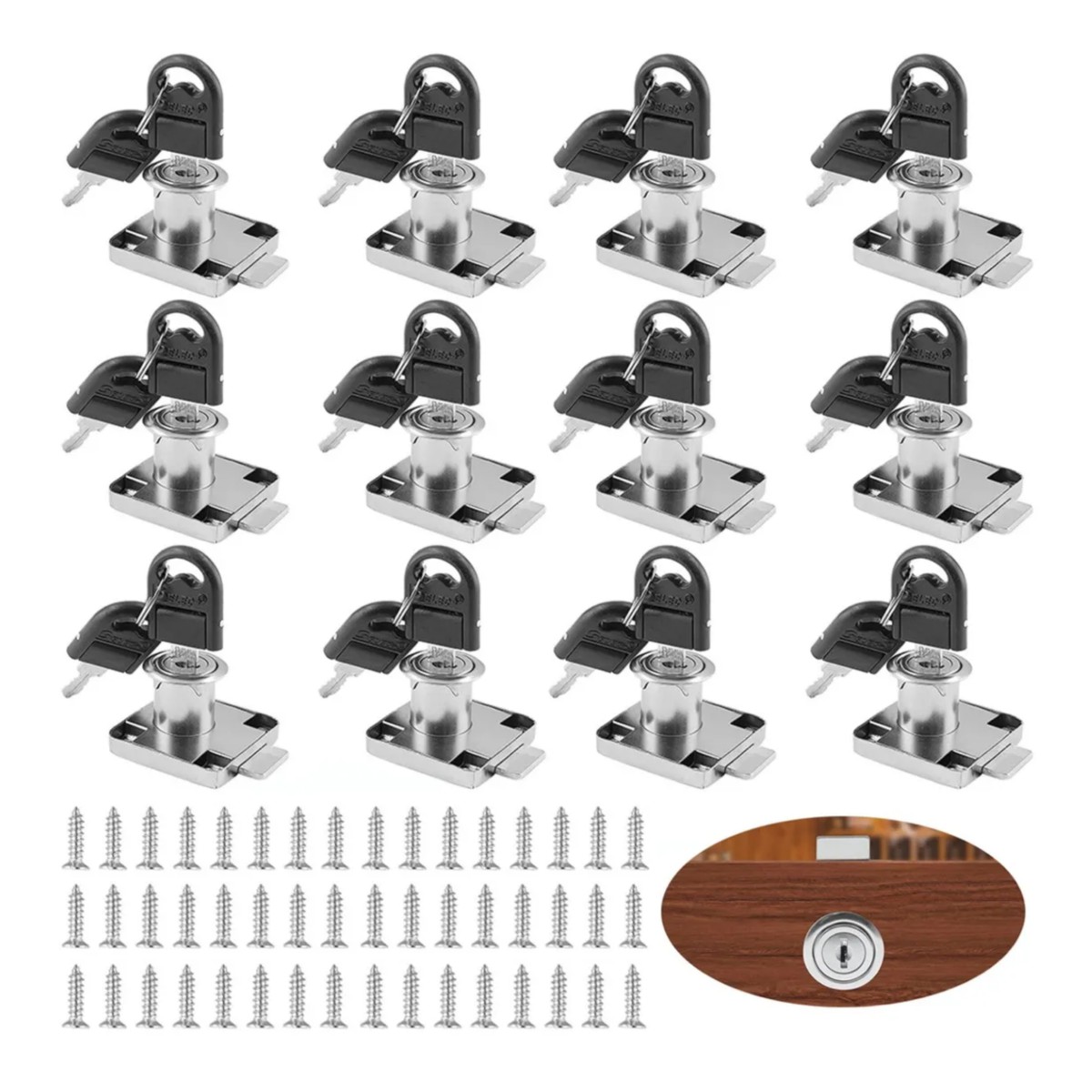 Set 12pcs Cerradura Chapa Para Muebles Cajones Closet Con Llaves Plata image number null
