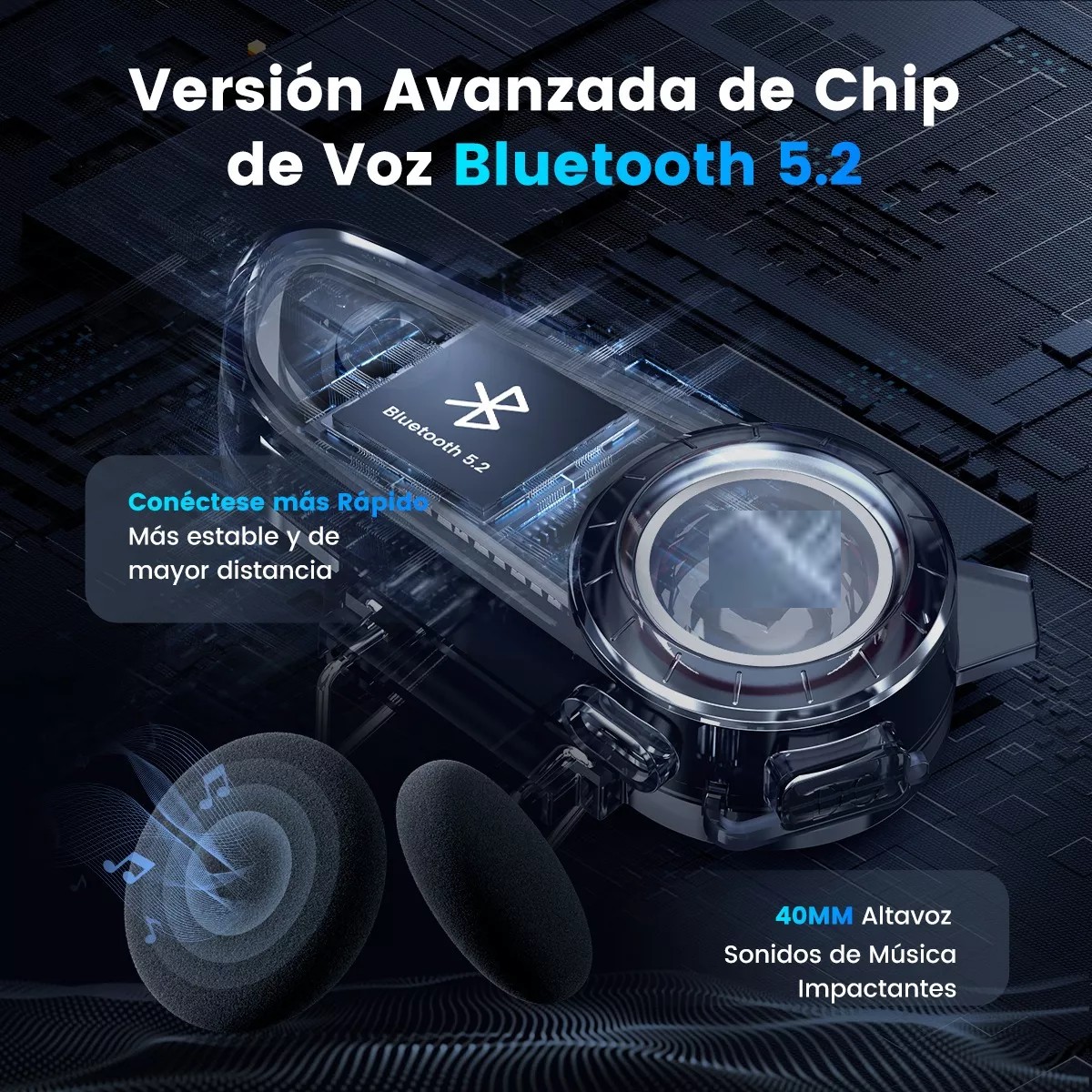 Aud&iacute;fonos Para Casco De Motos Bluetooth5.2 Impermeables Ipx7. image number null