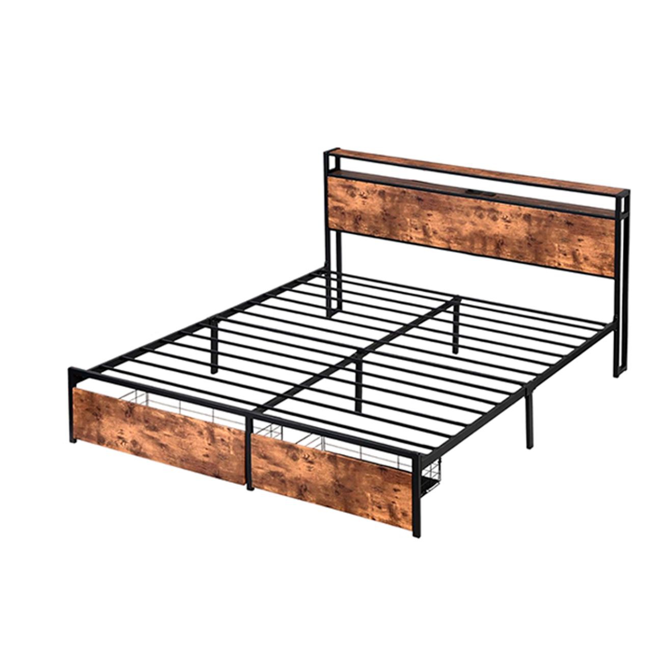 Base de Cama Queen Size con Iluminaci&oacute;n Ajustable y Cajones de Almacenamiento Caf&eacute; Bluelander image number null