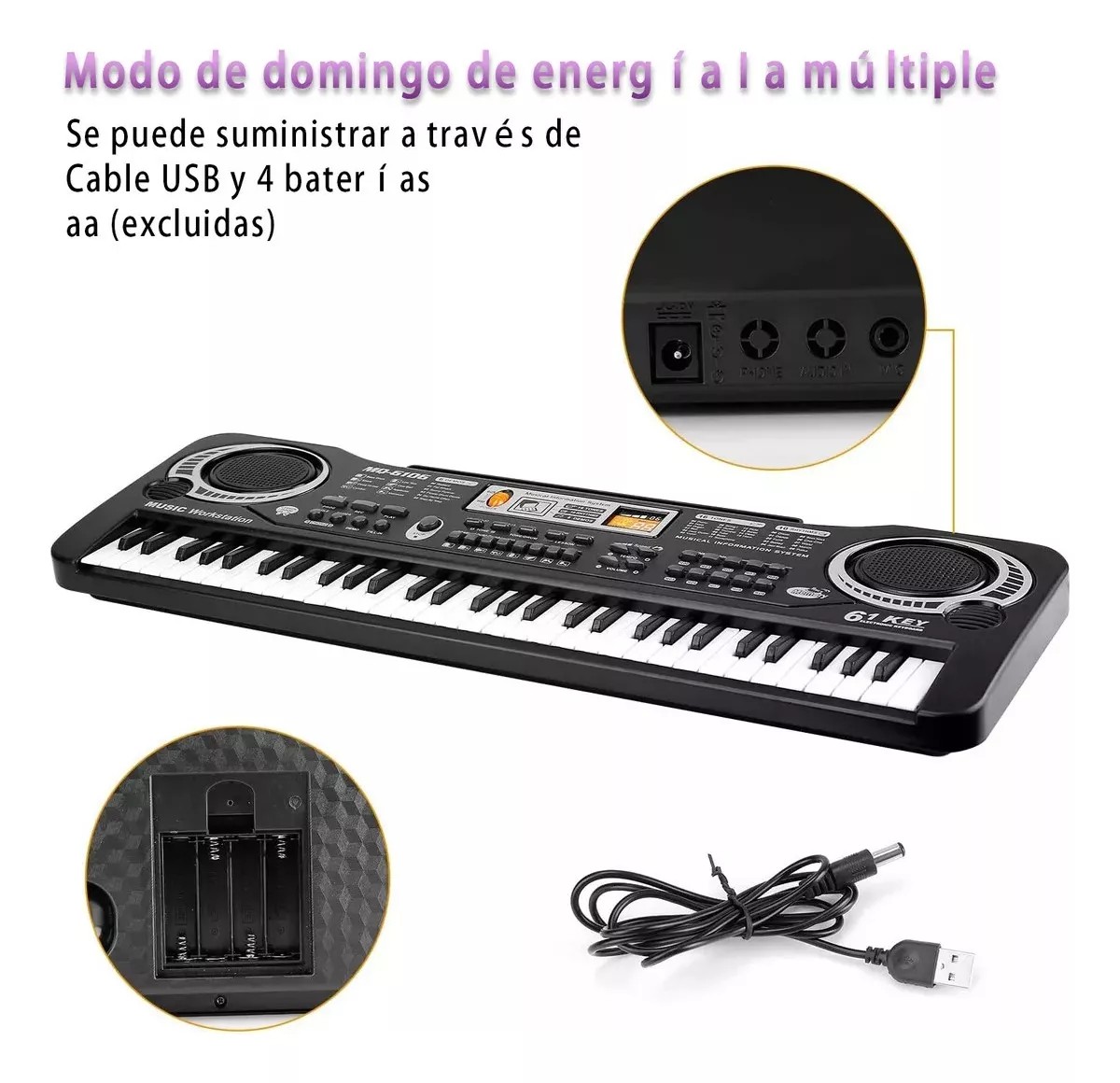 61 Teclado Piano Digital 61 Teclados Piano Para Ni&ntilde;os Con Micr&oacute;fono,teclados Musicales Para Ni&ntilde;as Ni&ntilde;os,color negro image number null