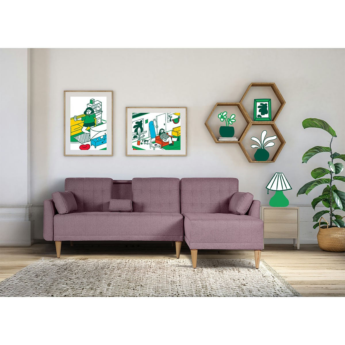 Sala Modular Makora Carlton con Memory Foam, Color Palo de Rosa Respaldo Reclinable de 3 Posiciones image number null