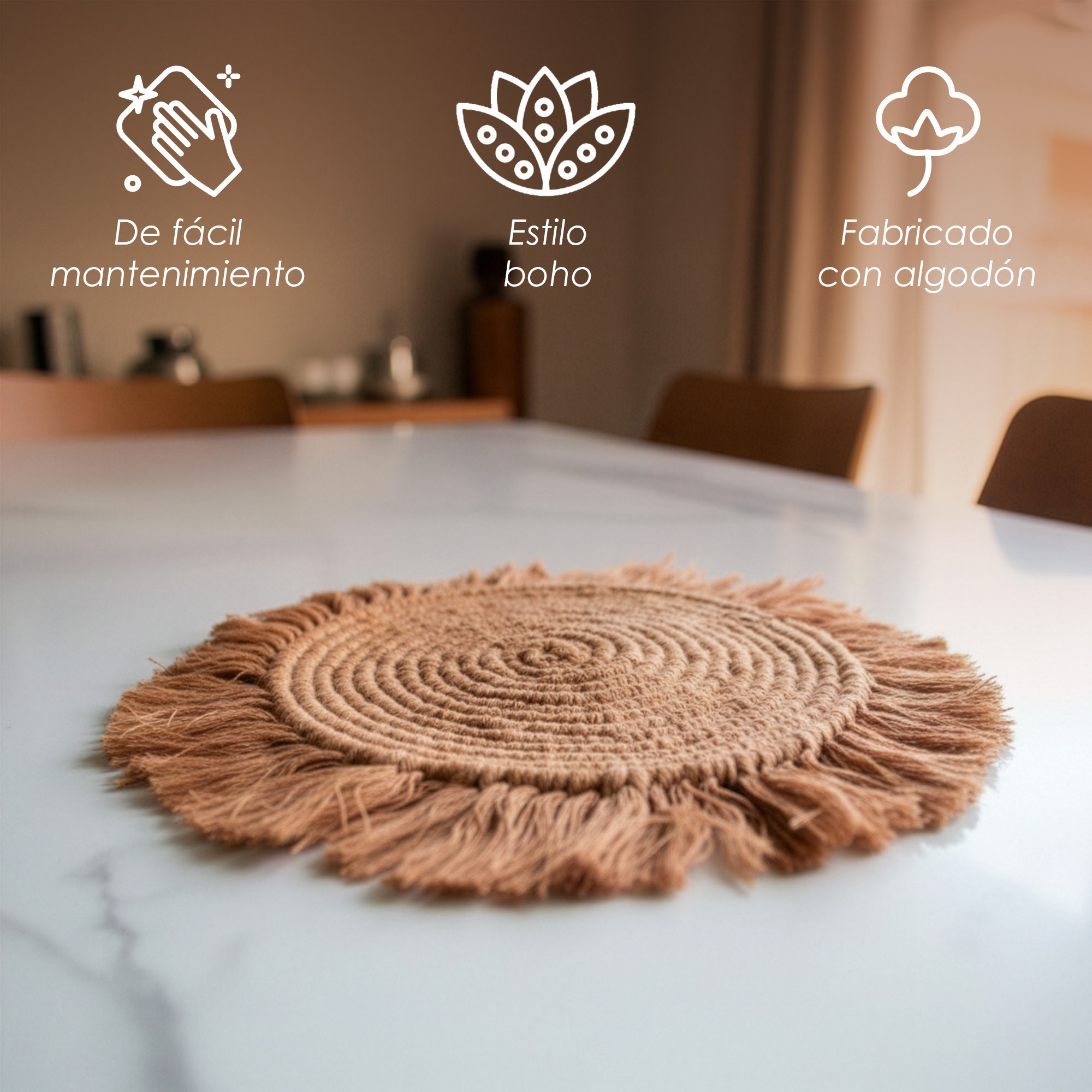 Ilios Innova | Paquete de 4 manteles estilo boho macram&eacute;, decorativos para m&uacute;ltiples espacios, 25 y 35 cm de di&aacute;metro. image number null