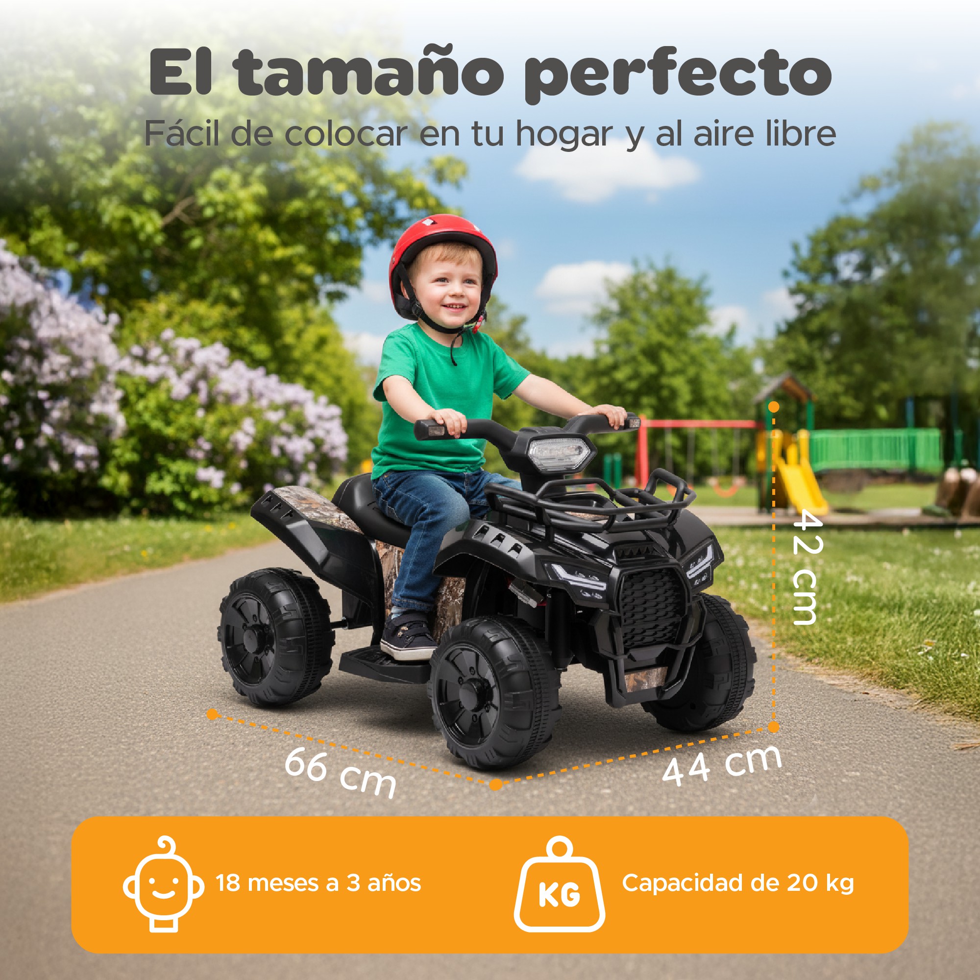 Cuatrimoto El&eacute;ctrica Montable Infantil YEI 6V, 2 km/h, Luces LED, M&uacute;sica, Ruedas Todo Terreno Negra image number null